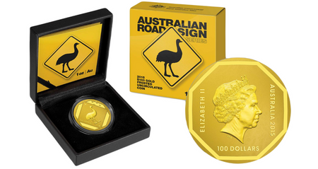 Złota moneta Australian Road Sign Emu 2015 5 oz (24h)