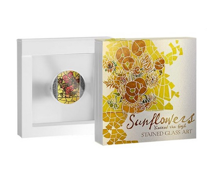 Moneta srebrna 10 Cedi Słoneczniki, Vincent Van Gogh - Witraże (48h)