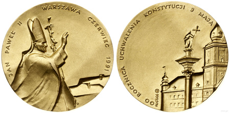 Złota moneta Medal Jan Paweł II Warszawa Czerwiec 1991 27 g (24h)