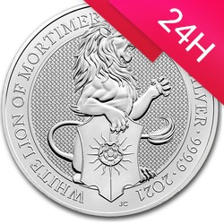Srebrna moneta z serii Bestie Królowej: WHITE LION OF MORTIMER 2021 10 oz (24h)