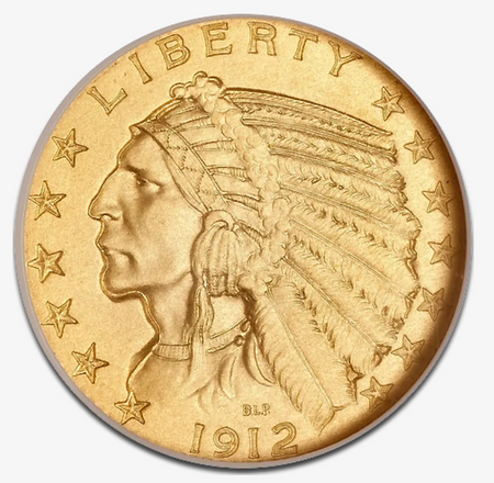 Złota moneta 5 dolarów  "Indian Head" (24h)