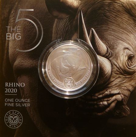 Moneta srebrna z serii  Big Five III:  Rhino 2020 1 oz (48h)