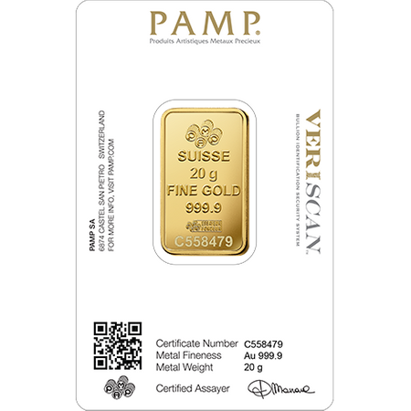 Sztabka złota PAMP 20 g (48h)