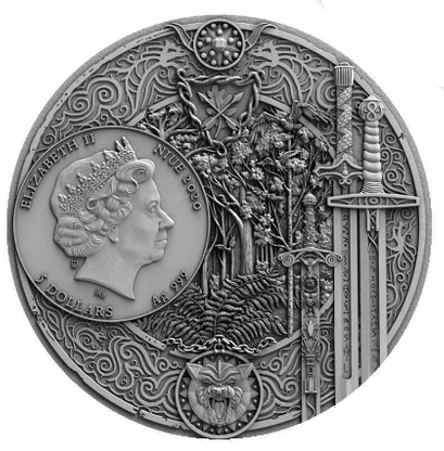 Moneta srebrna MIECZ PRZEZNACZENIA - WIEDŹMIN  5$ 2 oz (48h)