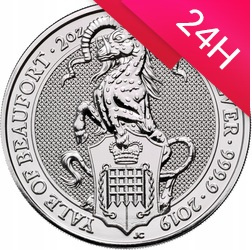 Srebrna moneta z serii Bestie Królowej: YALE OF BEAUFORT 2019 2 oz (24h)