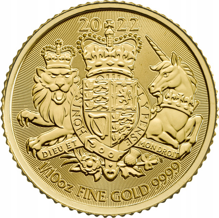 Złota moneta Royal Arms - Królewskie Herby 1/10 oz (48h)