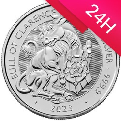 Srebrna moneta z serii Bestie Tudorów: BLACK BULL OF CLARENCE 2023 2 oz (24h)