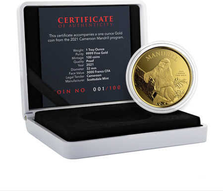 Moneta złota Cameroon: Mandrilll 2021 1 oz (48h)