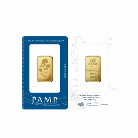 Sztabka złota z Różą PAMP 20 g (48h)