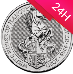 Srebrna moneta z serii Bestie Królowej: WHITE HORSE OF HANOVER 2020 2 oz (24h)