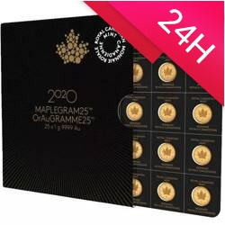 MAPLEGRAM - 25 x złota moneta Kanadyjski Liść Klonowy 1 g (24h)