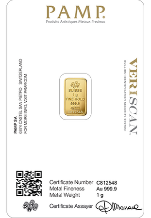 Sztabka złota PAMP 1 g (48h)