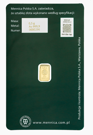Sztabka złota Mennica Polska 0,5 g (24h)