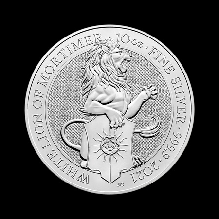 Srebrna moneta z serii Bestie Królowej: Biały Lew Mortimer 10 oz (24h)
