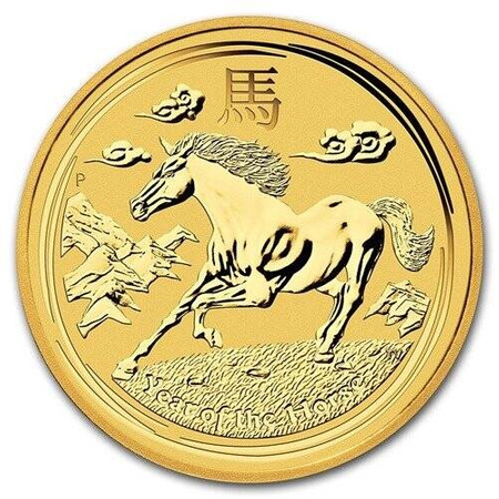 Złota moneta z serii Lunar II: Rok Konia 2014 1/10 oz (24h)