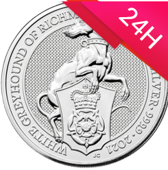 Srebrna moneta z serii Bestie Królowej: WHITE GREYHOUND OF RICHMOND 2021 2 oz (24h)