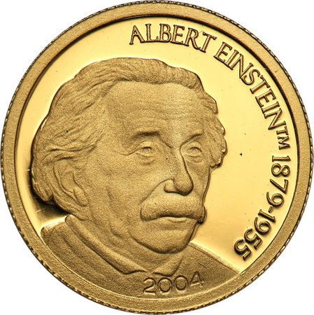 Złota moneta 1/25 oz z serii NAJMNIEJSZE MONETY ŚWIATA - Mariany Północne. 5 dolarów 2004 Albert Einstein