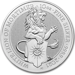 Srebrna moneta z serii Bestie Królowej: WHITE LION OF MORTIMER 2021 10 oz (24h)