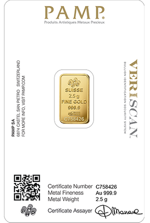Sztabka złota PAMP 2,5 g (48h)