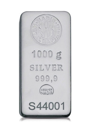 Sztabka srebra 1 kg LBMA Nadir Metal Rafineri