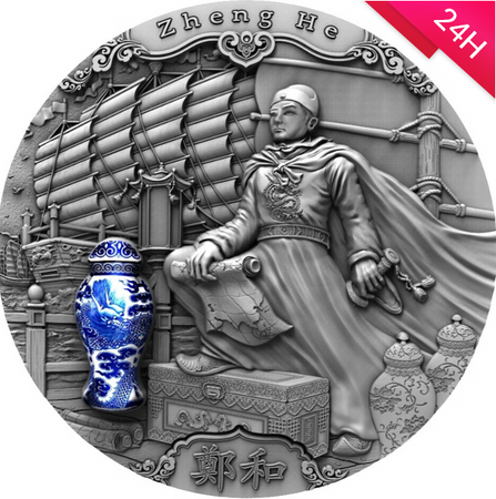 Srebrna moneta ZHENG HE - SŁYNNI ODKRYWCY 5$ 2 oz (24h)