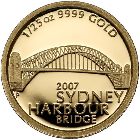 Złota moneta z serii NAJMNIEJSZE MONETY ŚWIATA -  AUSTRALIA SYDNEY HARBOR BRIDGE 1/25 oz (24h)