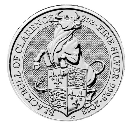 Srebrna moneta z serii Bestie Królowej: BLACK BULL OF CLARENCE 2018 2 oz (24h)