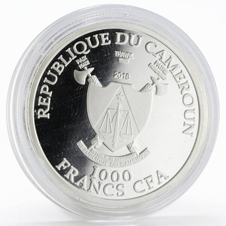 Srebrna moneta Cameroon 1000 francs World Cup Soccer 2018 SAMARA Russia 2018 1 oz (24h)