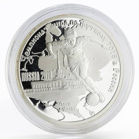 Srebrna moneta Cameroon 1000 francs World Cup Soccer 2018 SOCHI Russia 2018 1 oz (24h)