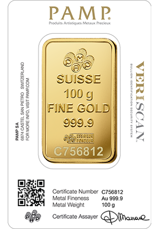 Sztabka złota PAMP 100 g (24h)