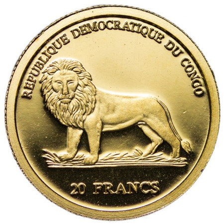Złota Moneta 1/25 oz z serii NAJMNIEJSZE MONETY ŚWIATA - Kongo 20 Franków 2003 Jan Paweł II st. L