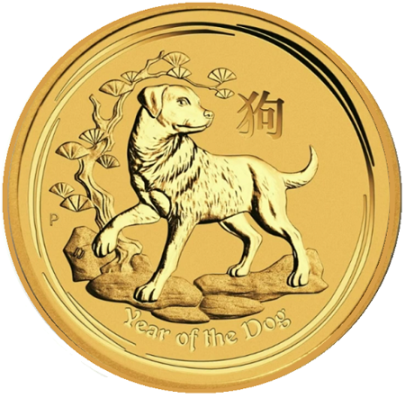 Złota moneta z serii Lunar II: Rok Psa 2018 1 oz (24h)